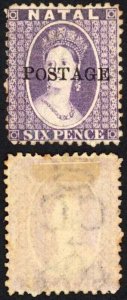 Natal SG83 6d Violet Opt Postage Mint no gum Cat 85 pounds