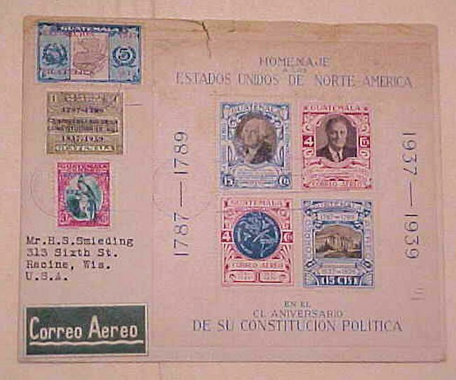 GUATEMALA  FDC #RA7,C92 & 2 UNLISTED EXPO STAMPS 1939 REGISTERED 2 US B/S