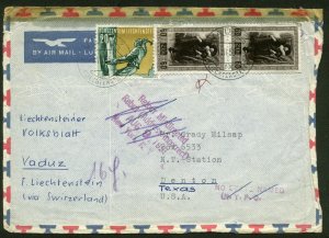 1955 LIECHTENSTEIN COMMERCIAL COVER WITH ADDITIONAL POSTAL MARKINGS #282 AND 290