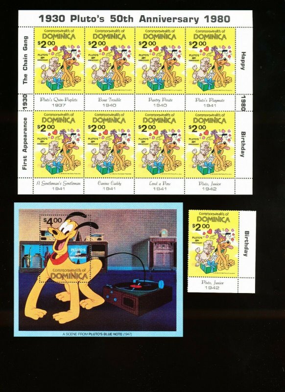 DOMINICA - Scott 694-695 + 694 MS  VFMNH - DISNEY - Pluto 50th Anniversary 1980