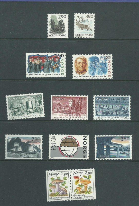 1988 Norway 16 Unused Never Hinged Stamps and 2 Souvenir Sheets