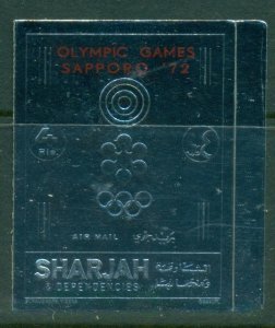 Sharjah 1972 Mi#1043B Winter Olympics Sapporo Red Opt Silver Foil embossed IM...