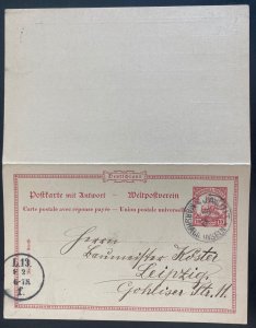 1902 German Marshall Islands Reply Stationery Postcard Cover To Leipzig Germany