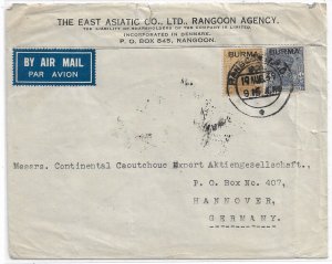 Burma, 1939 Rangoon to Hanover, Germany Airmail (53587)