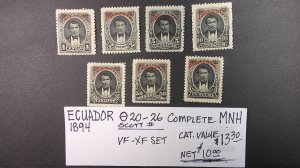 Ecuador 1894 Officials Scott# O20-O26 complete VF-XF set of 7 MNH