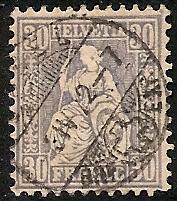 Switzerland   56 Used 1867 30c ultra Helvetia CV $10.00