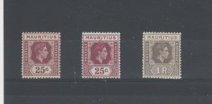 Mauritius 1938 & 1943 25c x2 & 1r MH