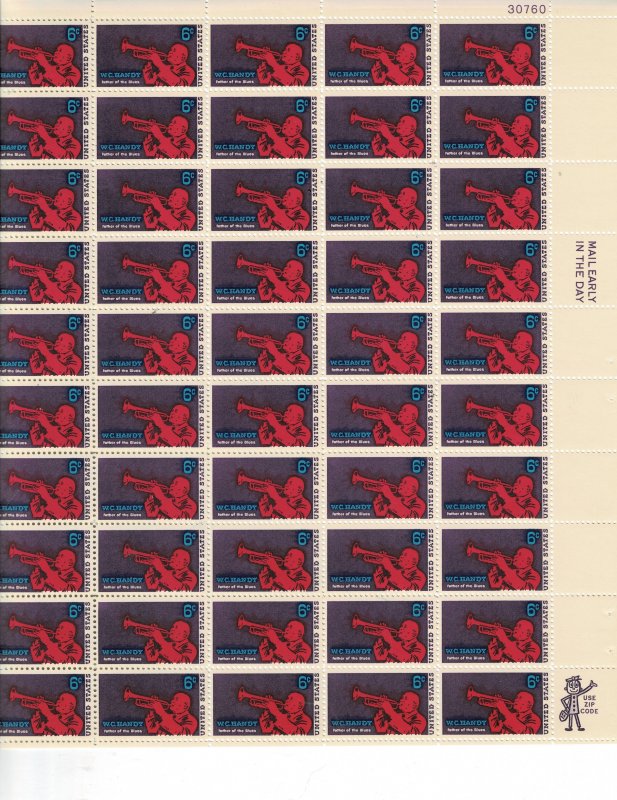 W. C Handy Father of the Blues 6c US Postage Sheet #1372 VF MNH