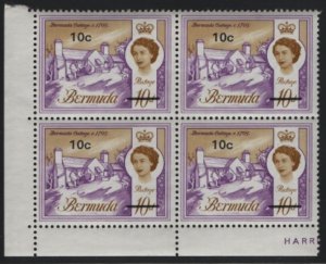 Bermuda 1970 MNH Sc 245 10c on 10p Bermuda Cottage LL corner block of 4