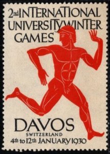 1930 Switzerland Poster Stamp 2nd International University Winter Games Davos