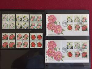 New Zealand Scott 1110-1115 Camellia Blocks 4 and 2 FDCs BEAUTY