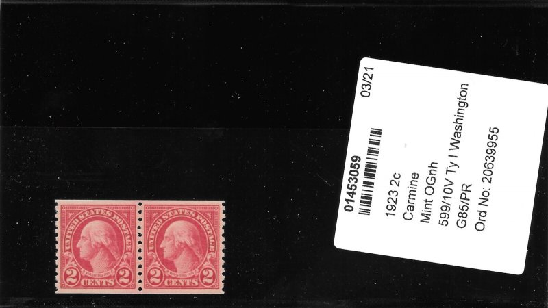 Scott #599 MNH Pair-2025 PSE Certificate-Superb 98 MNH-2025 SMQ Value $275.00