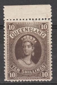 QUEENSLAND 1882 QV LARGE CHALON 10/- WMK CROWN/Q UPRIGHT