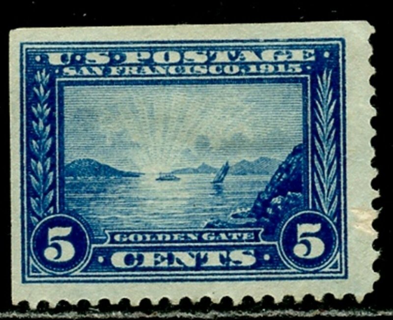 US Sc#399 1913 5c Perf 12 Panama-Pacific F-VF OG Mint Hinged Double SE