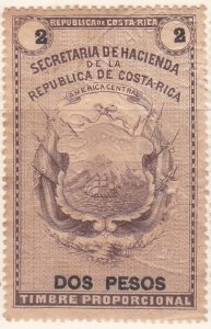 Costa Rica Revenue tax Stamp 1882 Mena #R18 Coats of Arms 2p Unused.