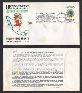 SD)1972 MEXICO  FIRST DAY COVER, 55° INTERNATIONAL CONVENTION OF LION