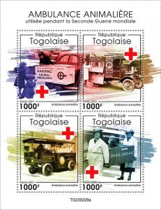 TOGO - 2023 - WWII Animal Ambulances - Perf 4v Sheet - Mint Never Hinged