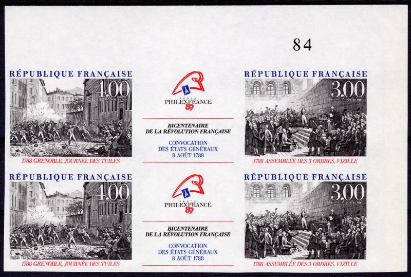 France 1988 Sc#2122a French Revolution,Bicent.Philexfrance'89 PAIR IMPER...