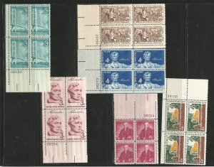 USA Stamps #1109,1114,1115,1116,1121,1122 Plate Blocks of 4