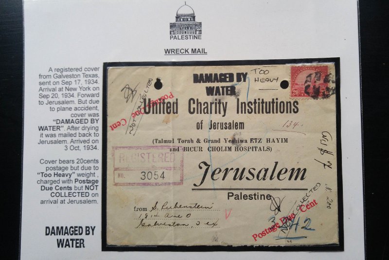 EXTREMELY RARE PALESTINE JEWISH MAIL “CRASH COVER” USA & AUSTRALIA 1934 & 46