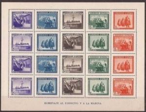 SPAIN 1938, ED. 849** MNH, HOJA EN HONOR DEL EJÉRCITO Y LA MARINA LUXE