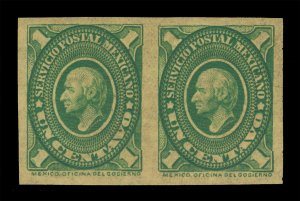 MEXICO 1884 Hidalgo  1c green  IMPERFORATED PAIR  Scott # 150a mint MNH VF