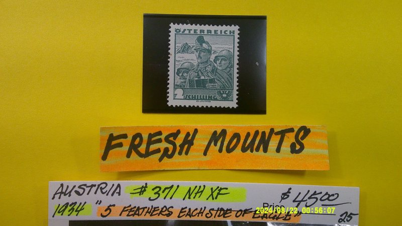 Austria 1934 Scott# 371 Mint NH XF Five Feathers on Each Wing/Two Head Eagle