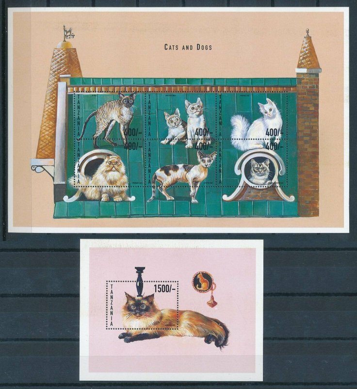 [110195] Tanzania 1999 Pets cats persian sphynx ragdoll With souvenir sheet MNH