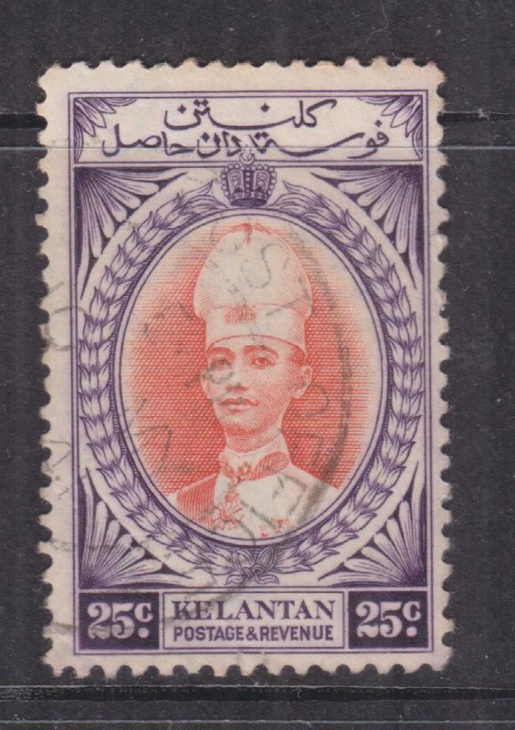 KELANTAN, 1937 Sultan Ismail, 25c. Vermilion & Violet, used, slight spots.