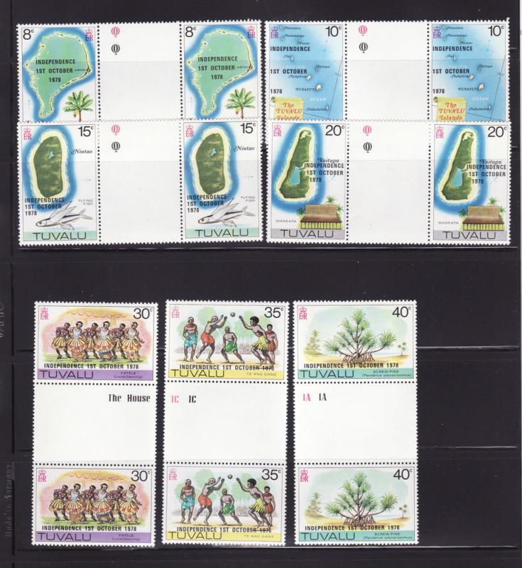 Tuvalu 85-91 Gutter Pairs Set MNH Independence (D)