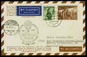 AUSTRIA 1957 PRO JUVENTUTE BALLOON FLIGHT POST CARD