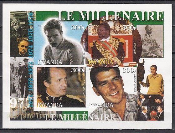 Rwanda, 2001 Cinderella issue. 70`s sheet. Brando, R. Reagan, Politician. IMPERF