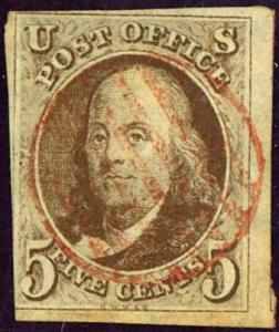 U.S. #1 Used VF Red Grid Cancel