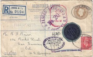 Great Britain, 1945 Registered Cover, with Postal  Markings and Customs Markings