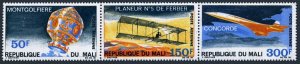 Mali C68-C70a strip,MNH.Michel 182-184. Montgolfier Balloon,Concorde.1969.