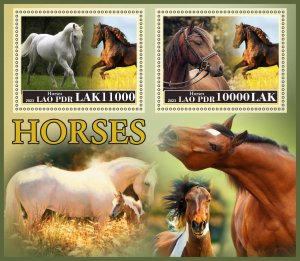 Stamps. Horses 1+1 sheets  perforated 2023 year Laos