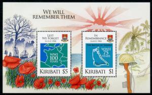 Kiribati Military & War Stamps 2018 MNH WWI WW1 WWII WW2 In Remembrance 2v M/S