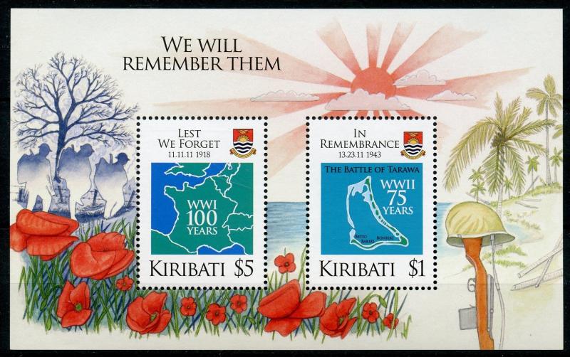 Kiribati 2018 MNH WWI WW1 WWII WW2 In Remembrance 2v M/S Military War Stamps