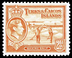 4070: Turks and Caicos SG199 2½d Orange. 1944. Sc#83 Mi123 MM Mint. C£13