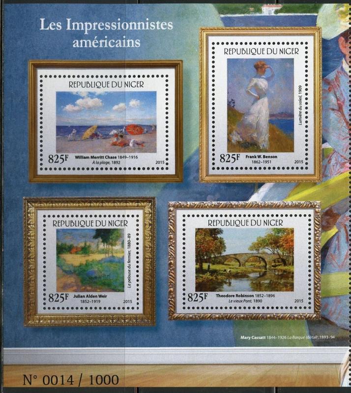 NIGER 2015    AMERICAN IMPRESSIONISTS  SHEET OF FOUR  1000 EXIST MINT  NH