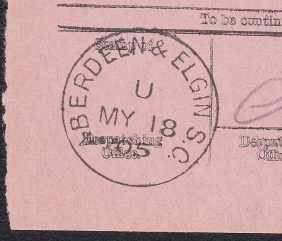 GB SCOTLAND 1905 ABERDEEN & ELGIN S.C. Railway cds on reg letter bill......B8862