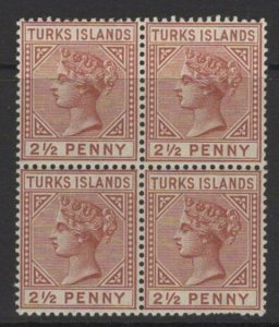 TURKS ISLANDS SG56 1882 2½d RED-BROWN DIE I MTD MINT BLOCK OF 4