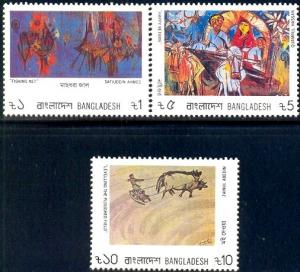 3 Paintings by Bengali Artists, Bangladesh SC#275-7 MNH set