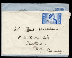 Great Britain 1948 - Paper ration, reused cover - Dorset to Smithers BC CANADA  