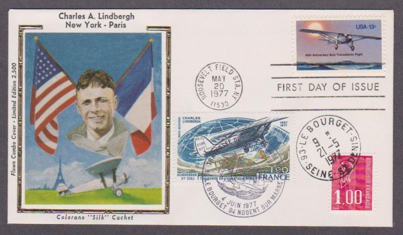 US # 1710 Lindbergh Ltd Edition Flown Combo FDC to France - I Combine S/H