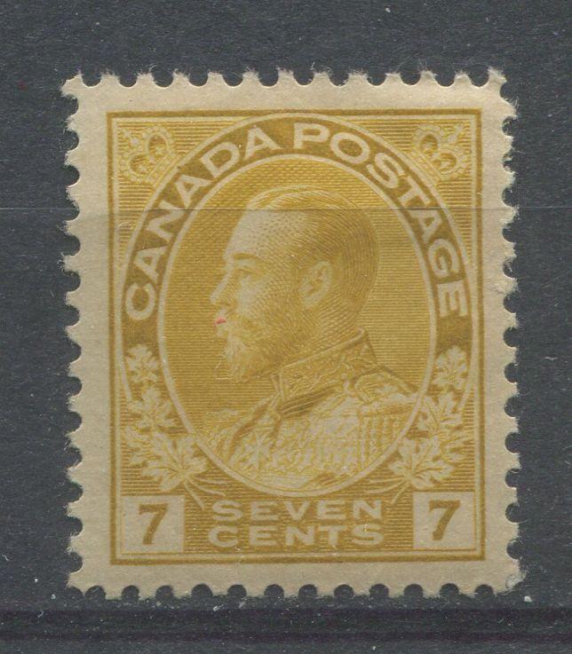 Canada #113 7c Light Yellow 1911-27 Admiral Issue No Visible Mesh- VF-80 OG HR