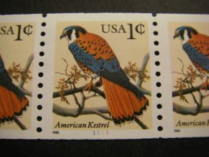 Scott 3044, 1c Kestrel, PNC7 #1111, black, blue, yellow, red, MNH Coil Beauty