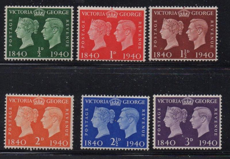 Great Brirain Sc 252-7 1940 100th Anniversary stamps stamp set mint