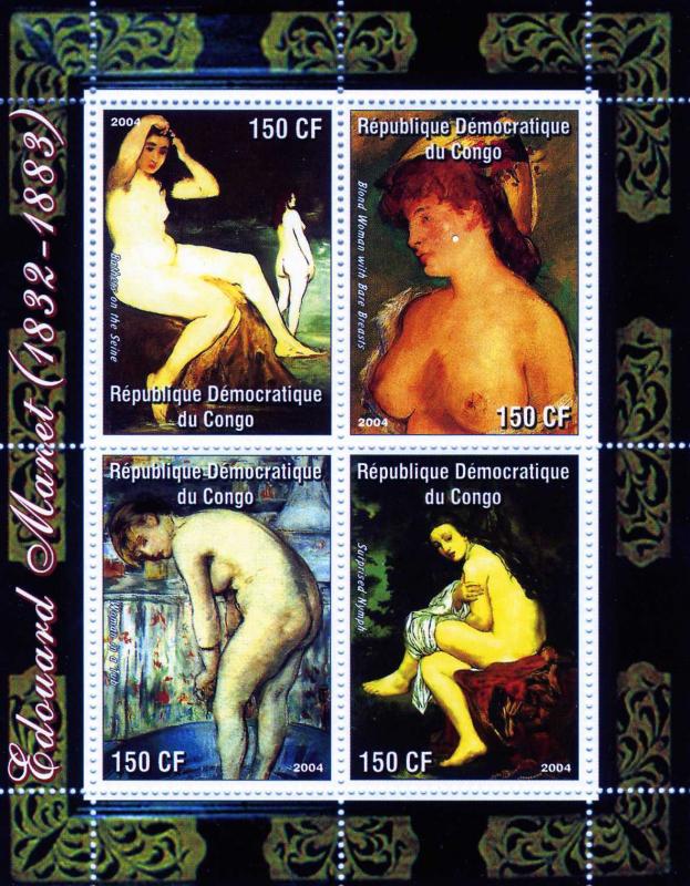 Congo 2004 Edouard Manet NUDES PAINTINGS Sheet (4) Perforated mnh.vf