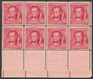 US #860 MNH Corner Block of 8. James Fenimore Cooper